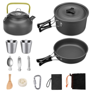 camping cookware set with kettle
