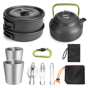 camping cookware set with kettle