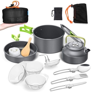 camping cookware set with kettle