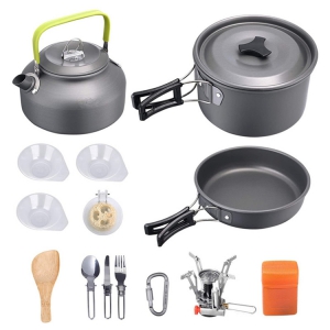camping cookware set with kettle