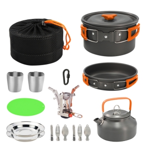 camping cookware set with kettle