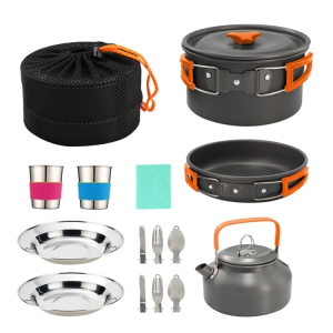 camping cookware set with kettle