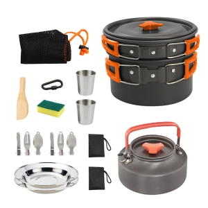 camping cookware set with kettle