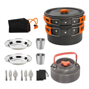 camping cookware set with kettle