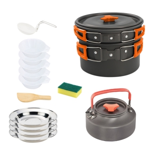 camping cookware set with kettle