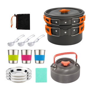 camping cookware set with kettle