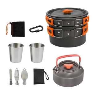 camping cookware set with kettle