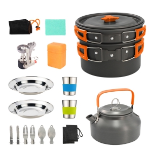 camping cookware set with kettle