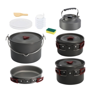camping cookware set with kettle