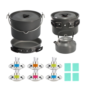 camping cookware set with kettle