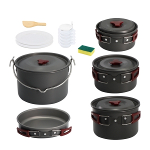 camping cookware set with kettle