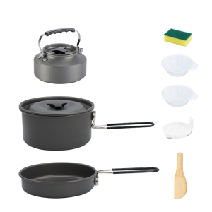 camping cookware set with kettle